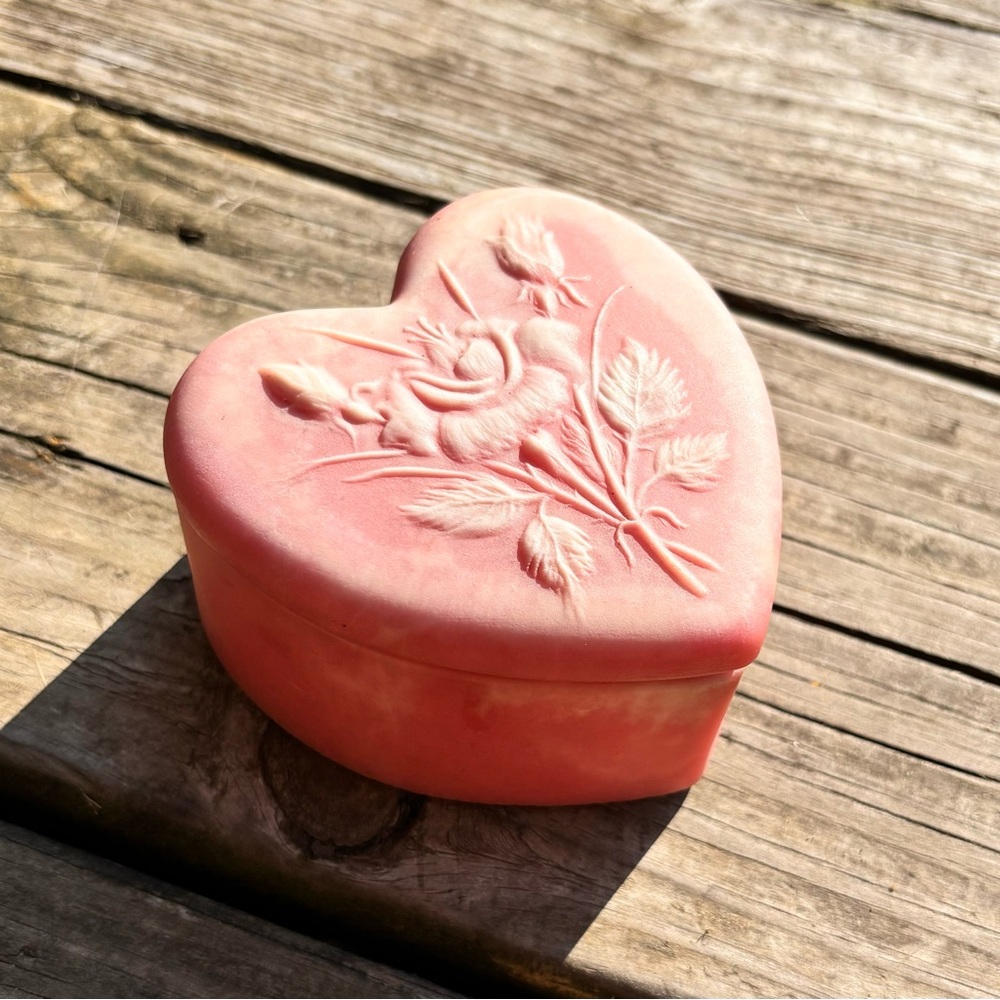 Vintage Stone Carved Heart Trinket Container